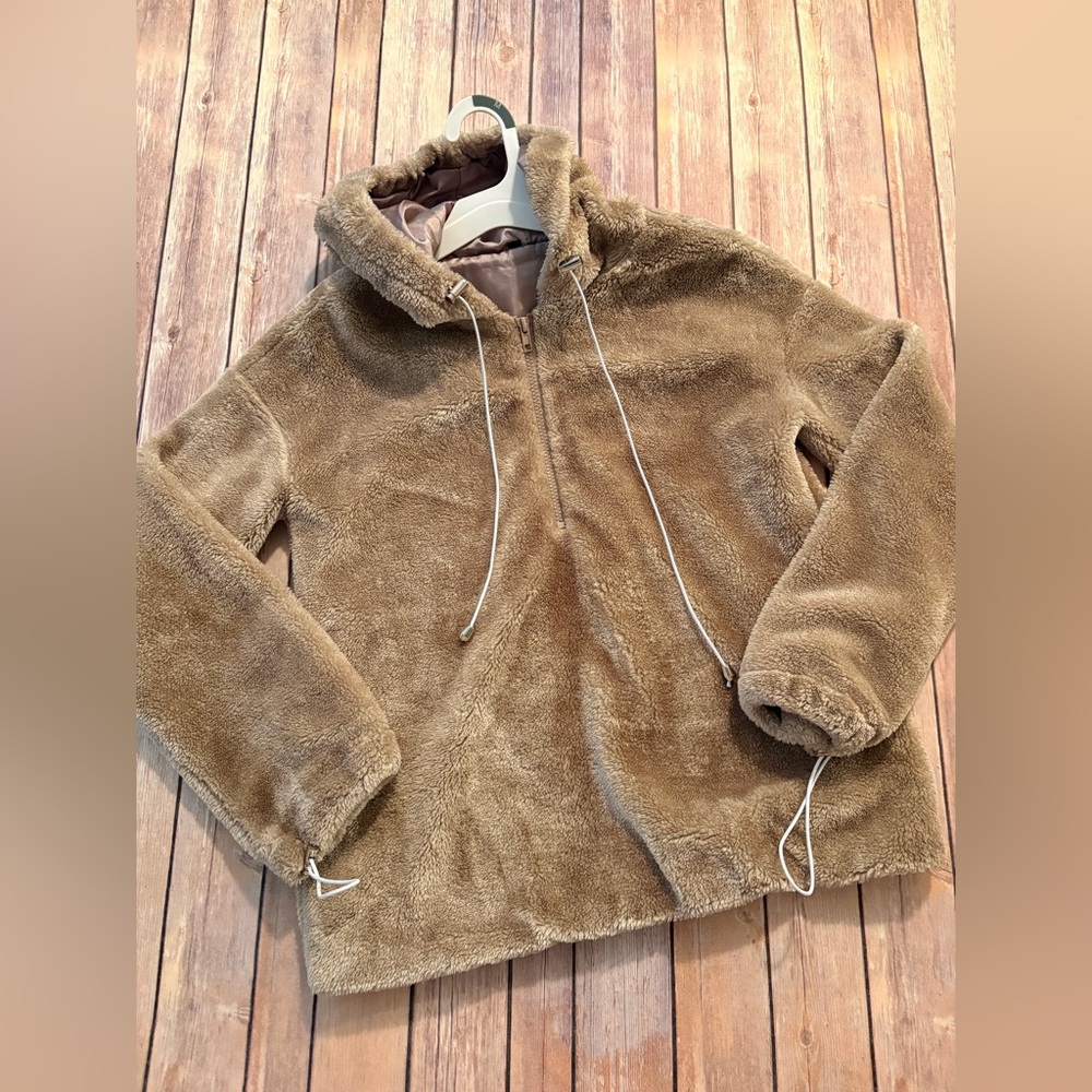 Cozy Faux Fur Hooded Pullover Jacket - Camel